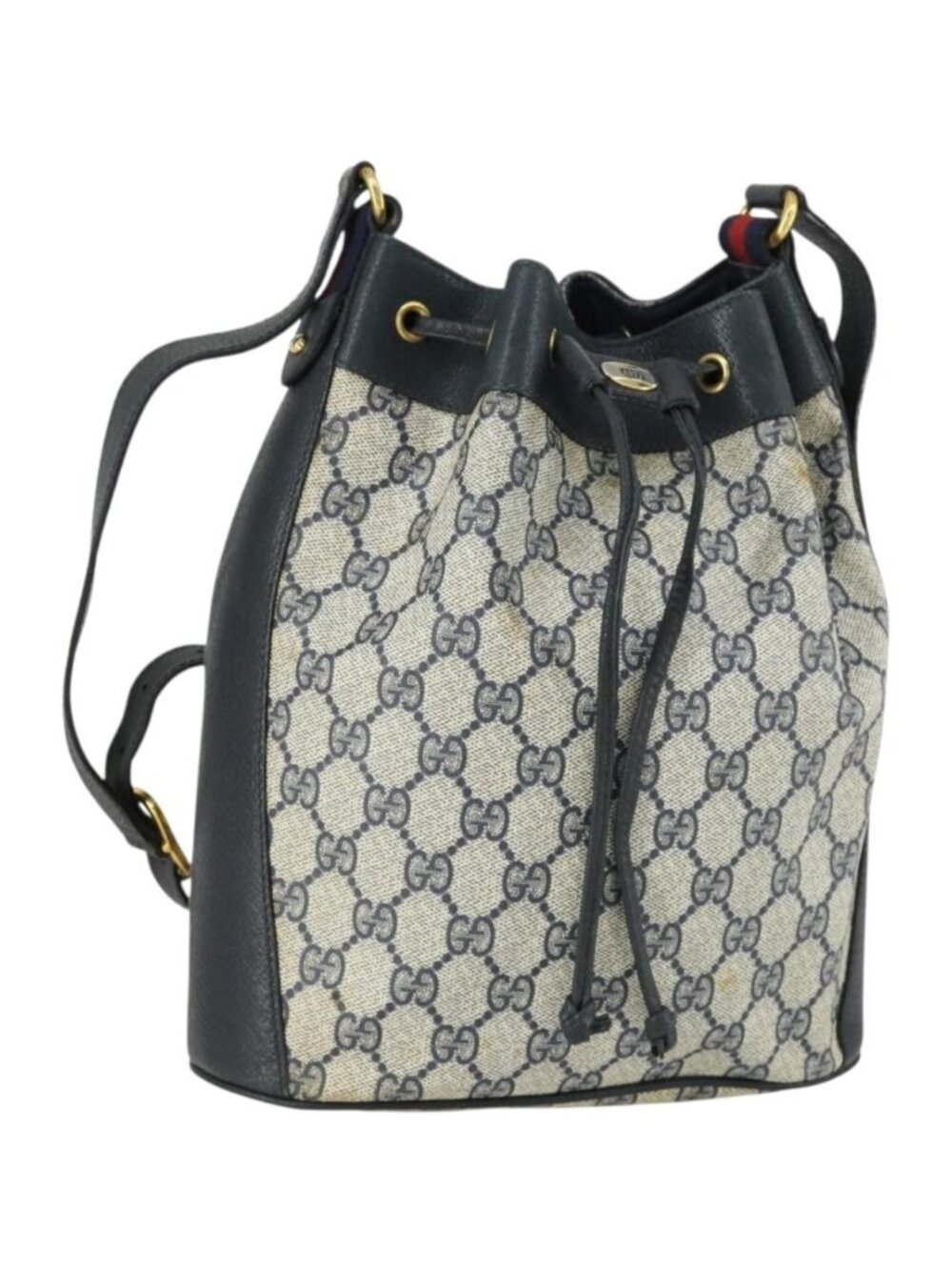GUCCI GG Supreme Sherry Line Shoulder Bag PVC Navy Gold 41 02 034